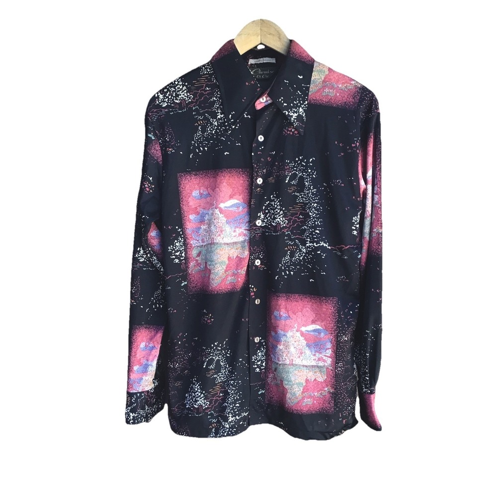 Vintage 70s Chemise Et Cie Disco Abstract Button Up Shirt Men's Large USA Made